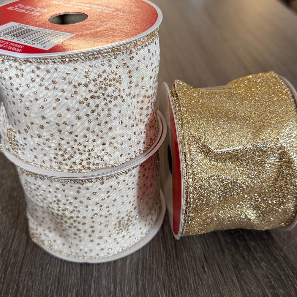 Gold and White Glitter Ribbon Set